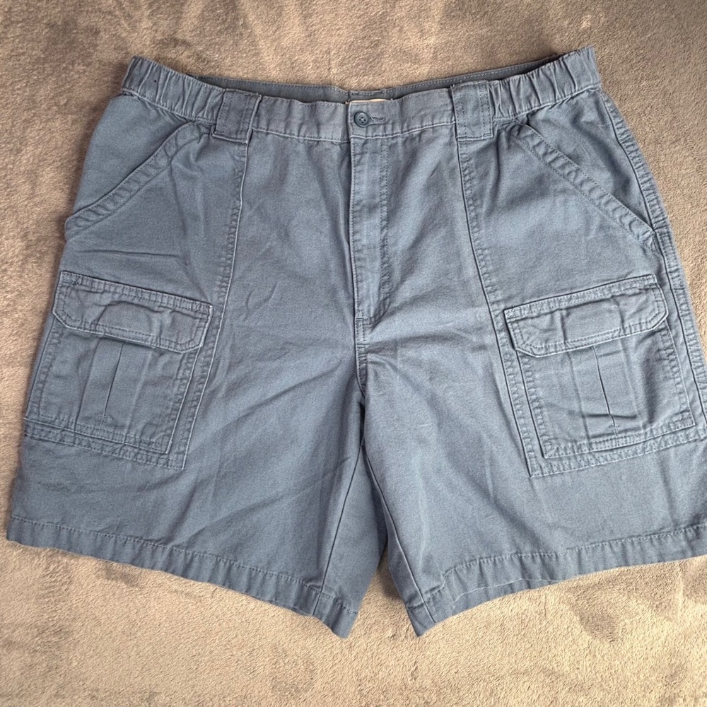 Savane Cargo Shorts Mens 38 (36x8) Blue Gray Cotton Canvas Elastic Waist Utility